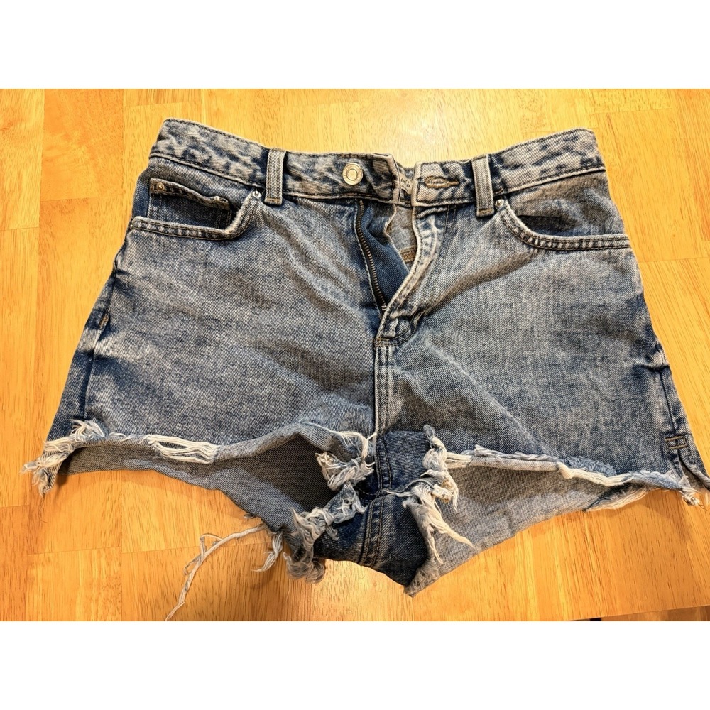 Denim Co High Waisted Acid Wash Frayed Raw Hem Jean Shorts Blue Womens Size 6